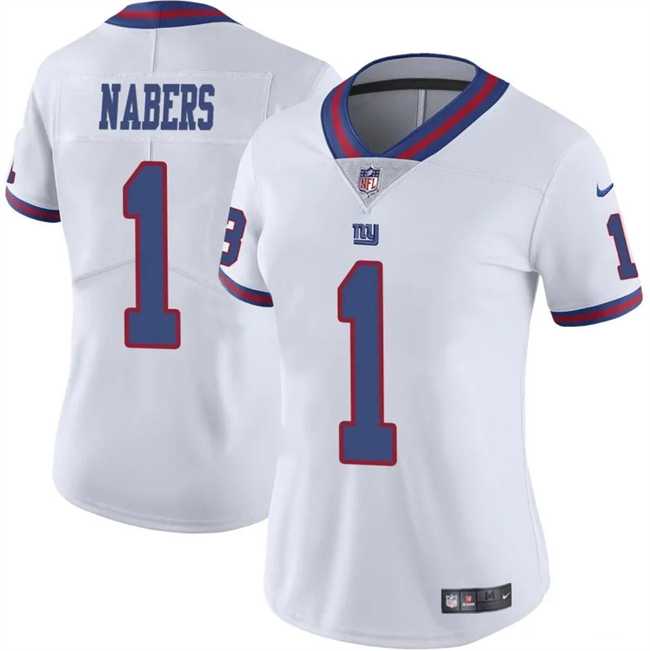 Women%27s New York Giants #1 Malik Nabers White Color Rush Stitched Jersey Dzhi->new york giants->NFL Jersey